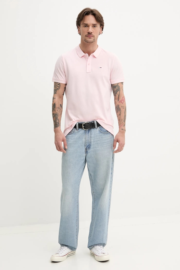 Tommy Jeans polo tričko pánske bavlnené DM0DM20676 ružová SS26