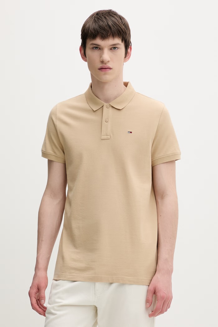 Tommy Jeans polo tričko pánske bavlnené béžová DM0DM20676