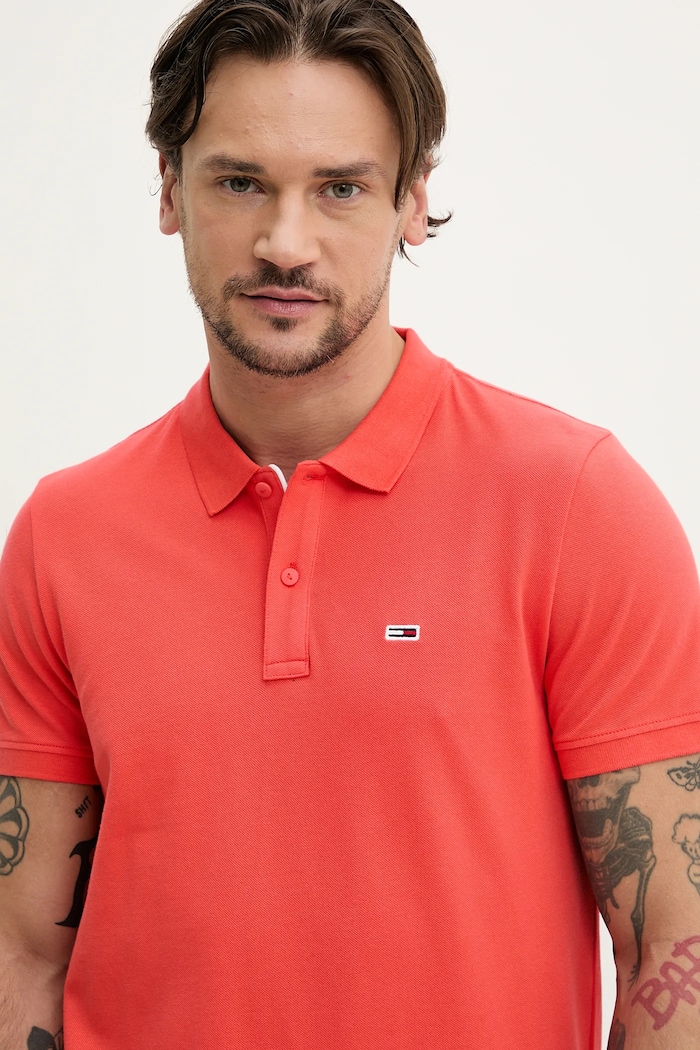 Tommy Jeans polo bărbați din bumbac portocaliu DM0DM20676