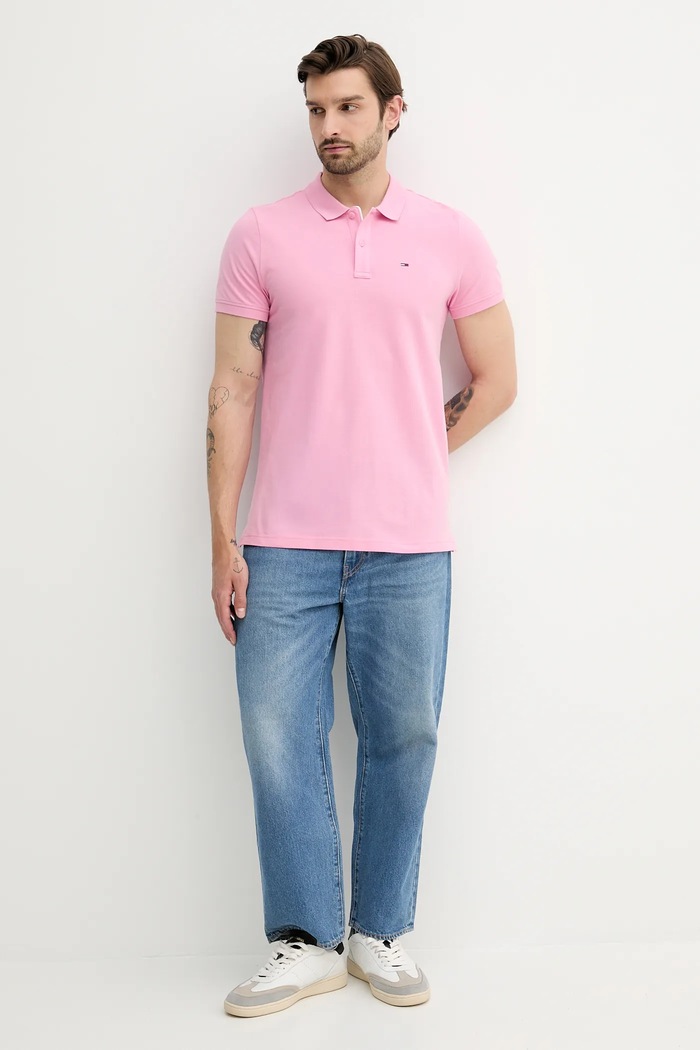 Tommy Jeans polo bărbați din bumbac DM0DM20676 roz SS26