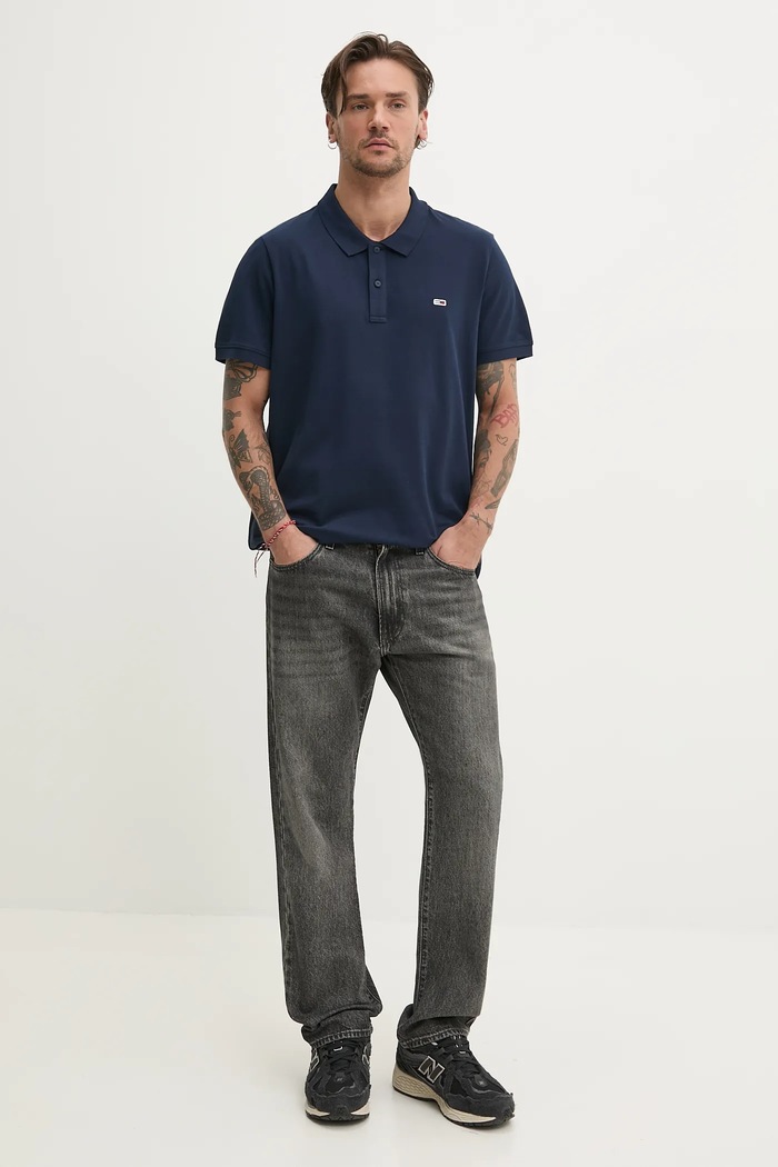 Tommy Jeans polo za muškarce od pamuka DM0DM20676 mornarsko plava SS26