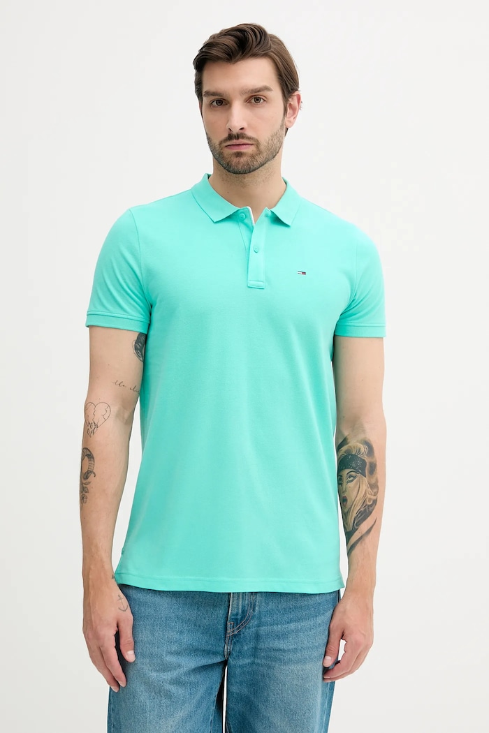 Tommy Jeans Polo męskie bawełniane turkusowy DM0DM20676
