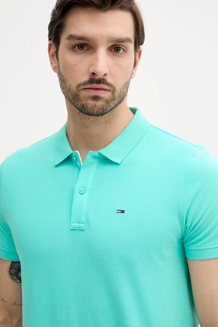 Polo męskie bawełniane Tommy Jeans DM0DM20676 turkusowy