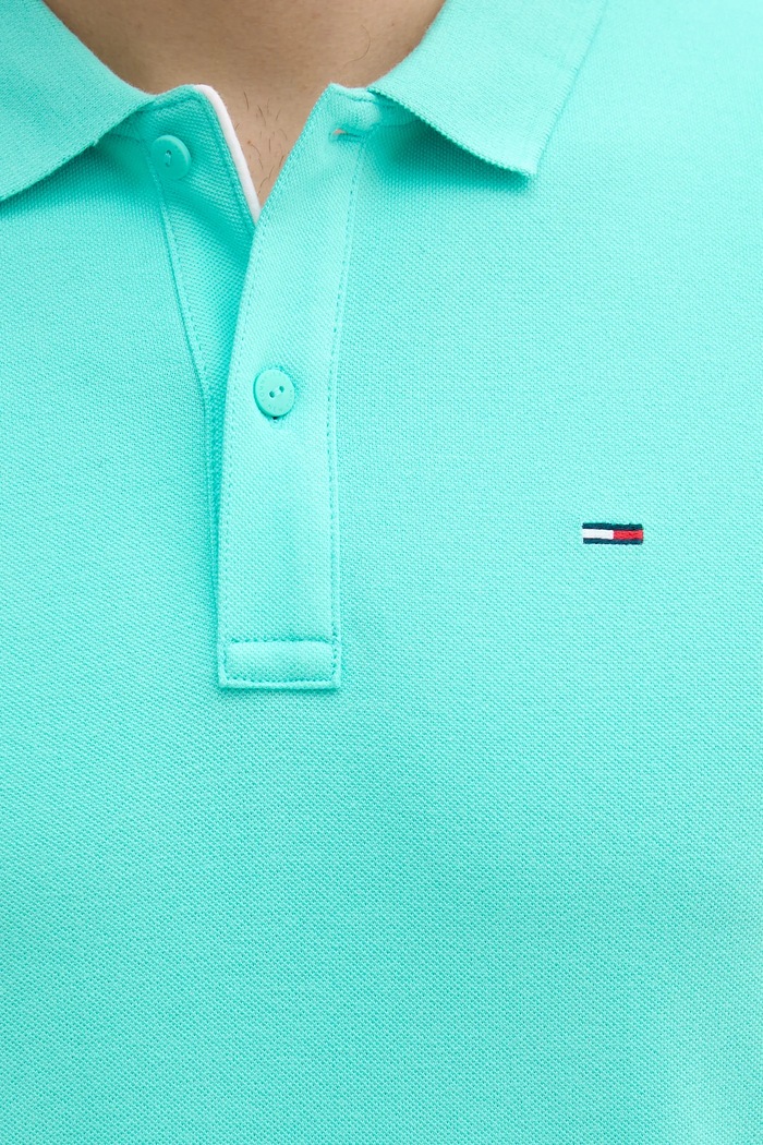 Polo męskie bawełniane Tommy Jeans turkusowy DM0DM20676