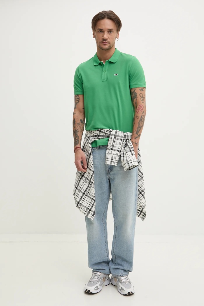 Tommy Jeans polo bărbătesc din bumbac DM0DM20676 verde SS26