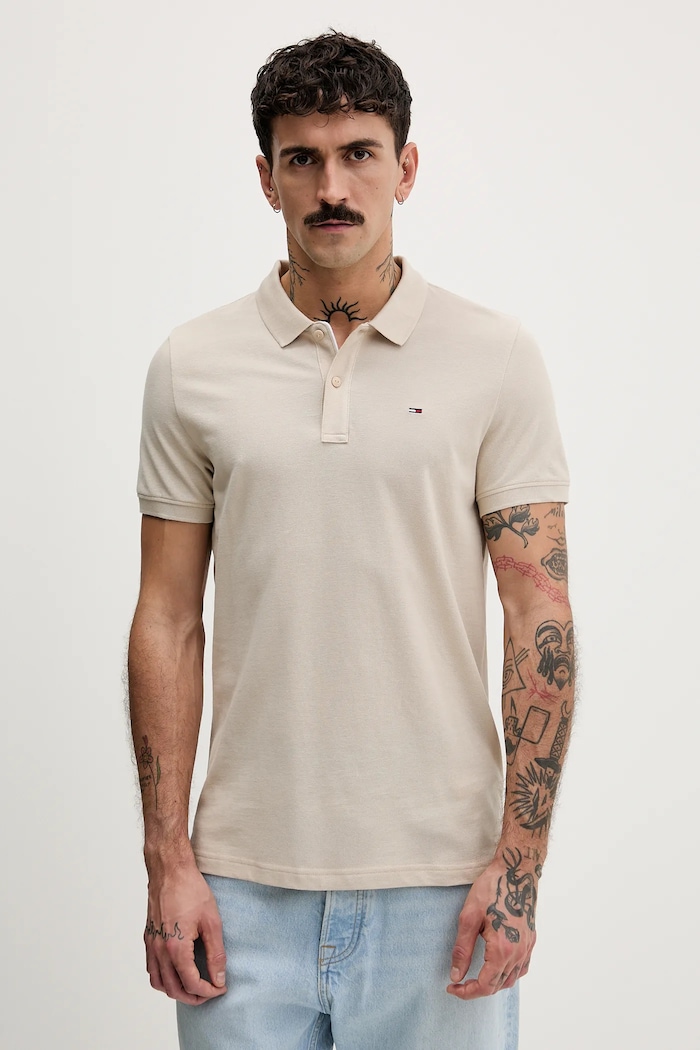 Tommy Jeans polo tričko pánske bavlnené béžová DM0DM20676