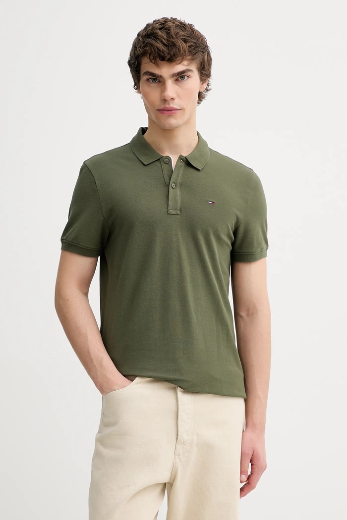 Tommy Jeans polo pánské bavlněné zelená DM0DM20676