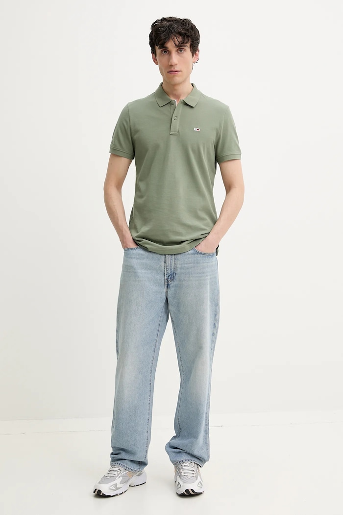 Tommy Jeans polo bărbătesc din bumbac DM0DM20676 verde SS26