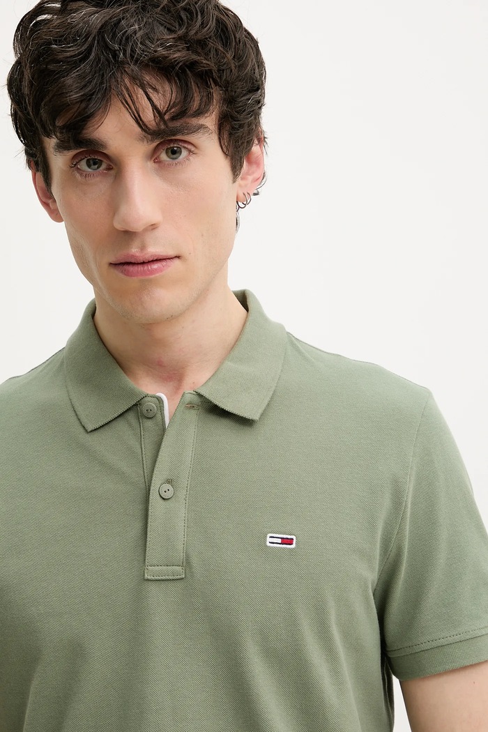 Tommy Jeans polo bărbătesc din bumbac verde DM0DM20676