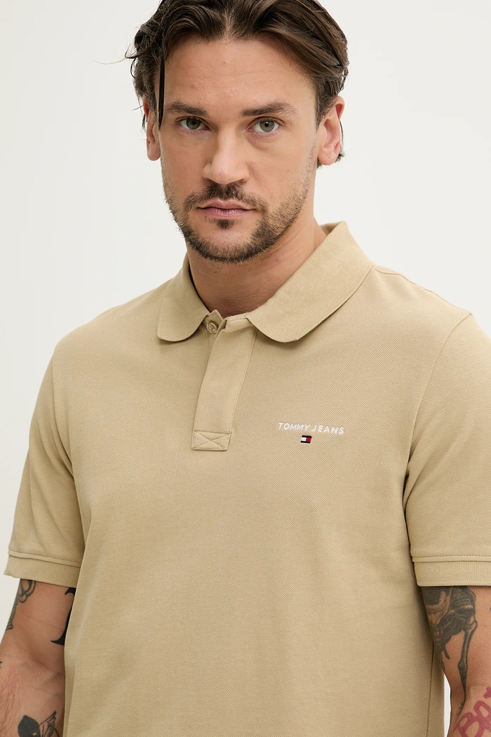 Pamučna polo majica Tommy Jeans bež DM0DM20914