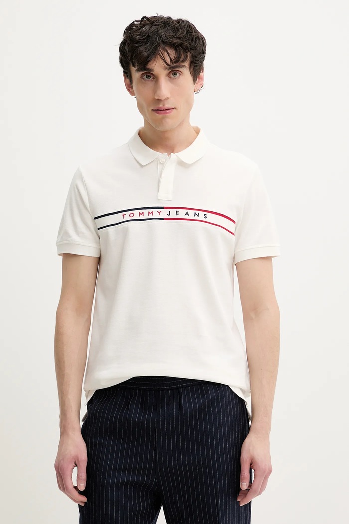 Βαμβακερό μπλουζάκι πόλο Tommy Jeans βαμβάκι λευκό DM0DM20916