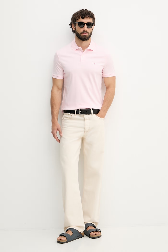 Tommy Hilfiger polo bărbătesc de bumbac MW0MW39994 roz SS26