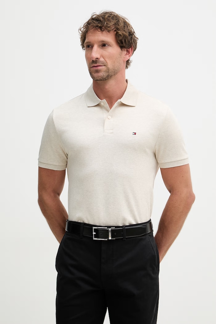 Tommy Hilfiger πόλο ανδρικό βαμβακερό μπεζ MW0MW39994