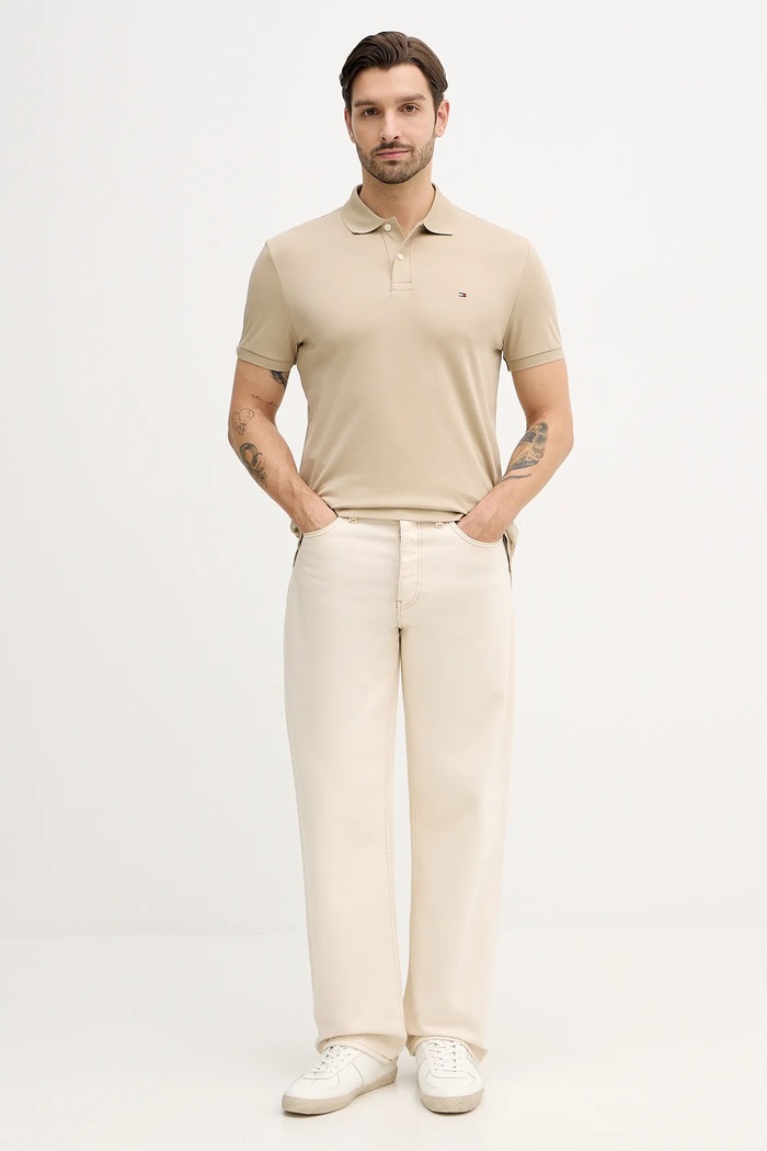 Tommy Hilfiger polo bărbătesc din bumbac MW0MW39994 bej SS26