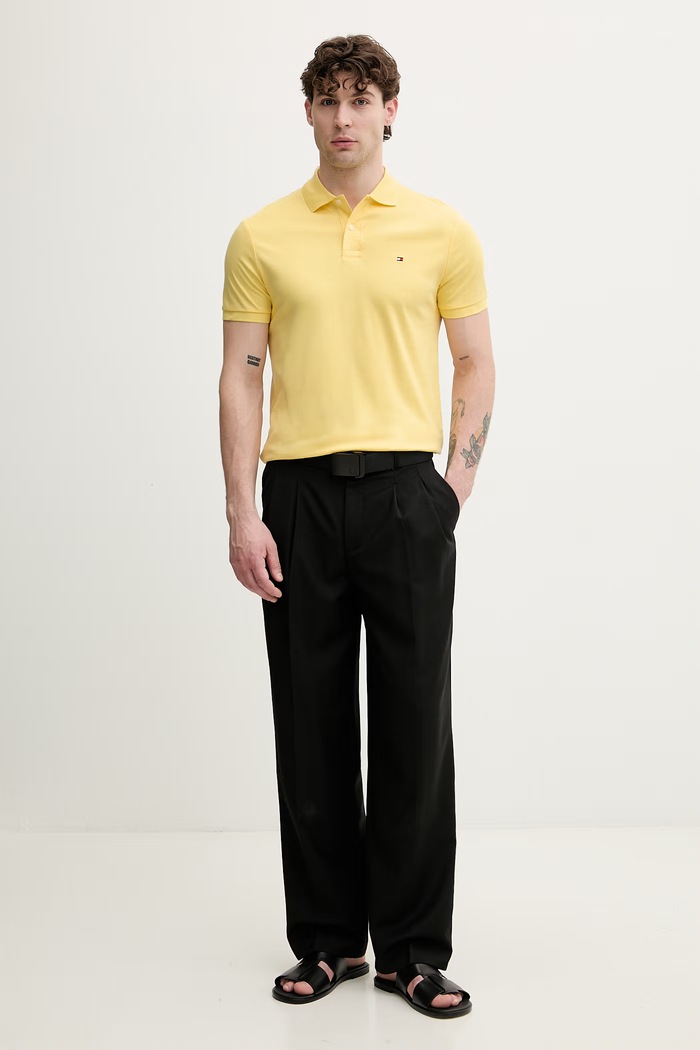 Tommy Hilfiger polo męskie bawełniane MW0MW39994 żółty SS26