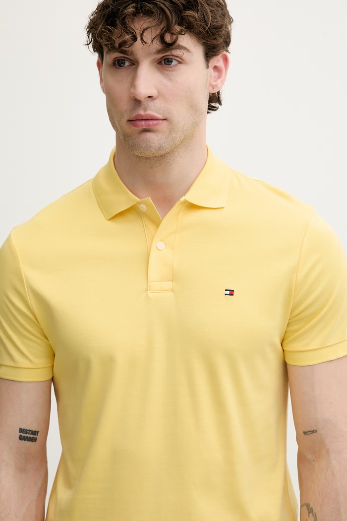 Tommy Hilfiger polo męskie bawełniane żółty MW0MW39994