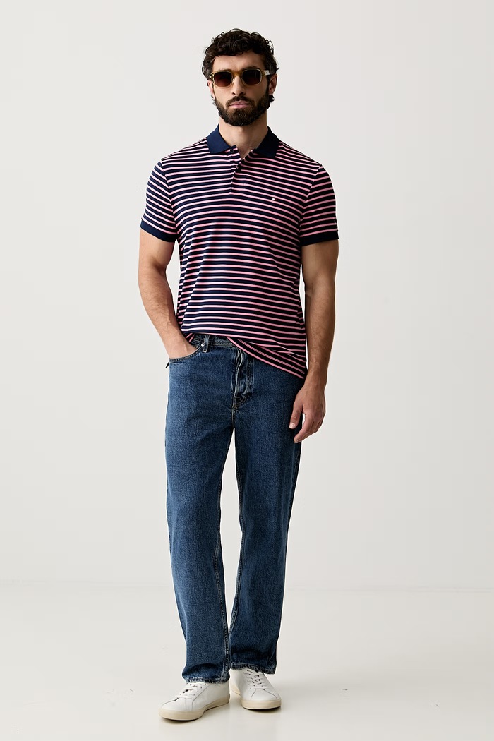Tommy Hilfiger πόλο ανδρικό βαμβακερό MW0MW39994 σκούρο μπλε SS26