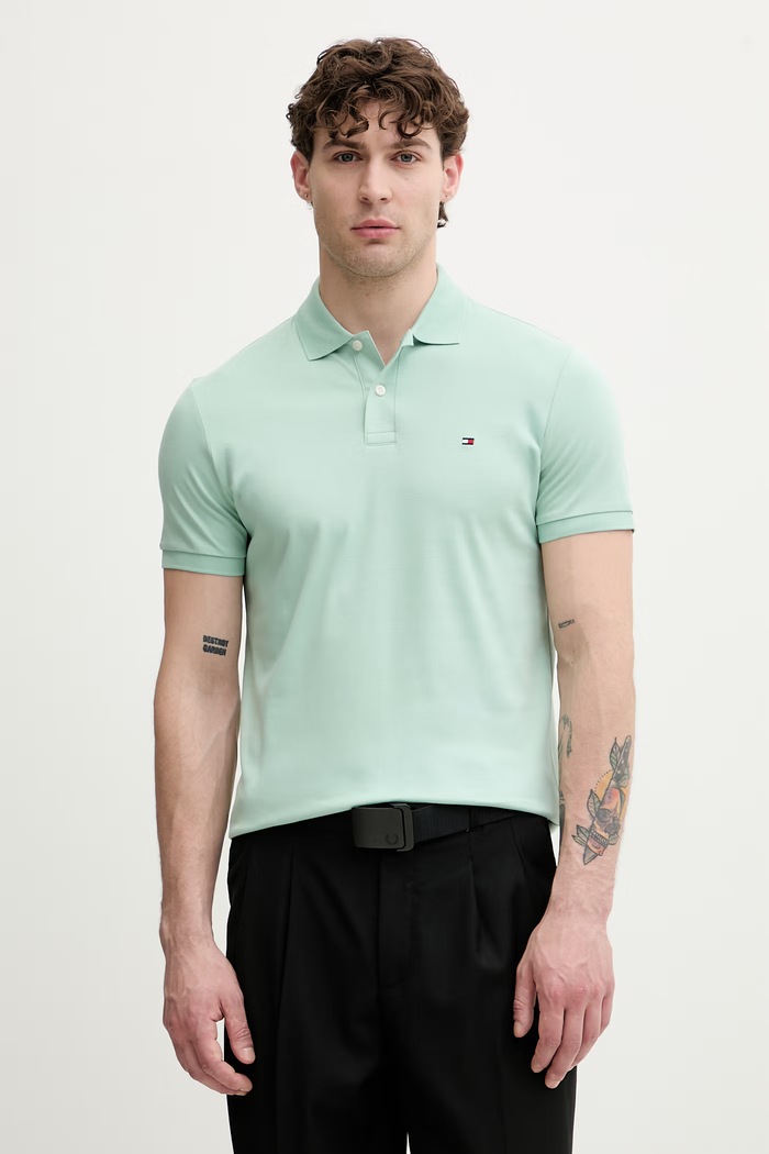 Tommy Hilfiger polo masculin din bumbac verde MW0MW39994