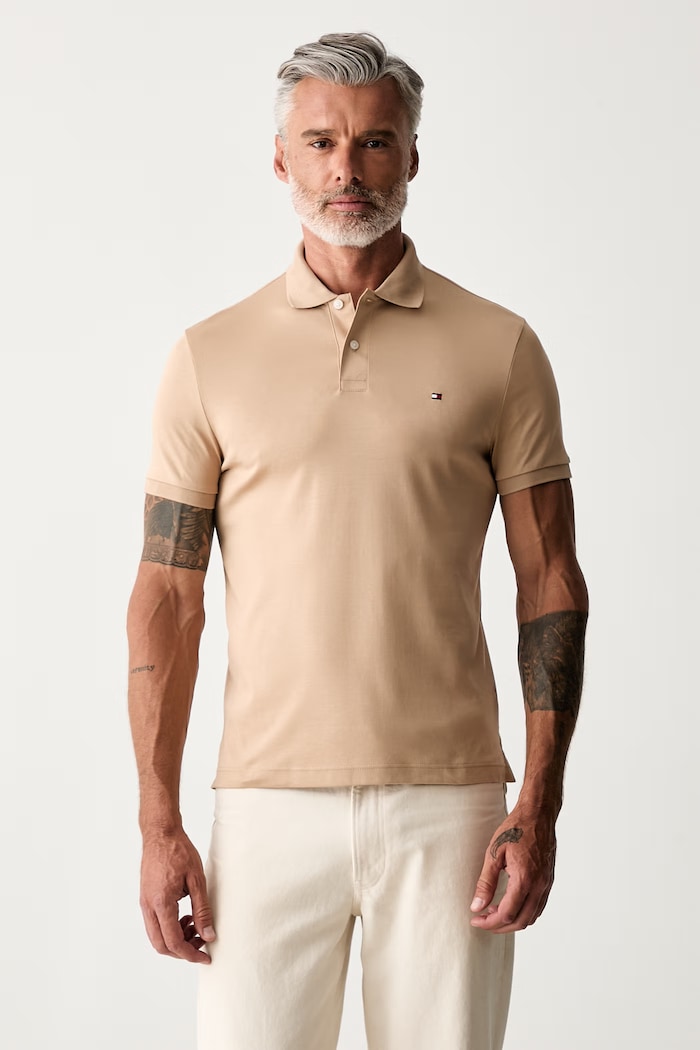 Tommy Hilfiger polo męskie bawełniane beżowy MW0MW39994