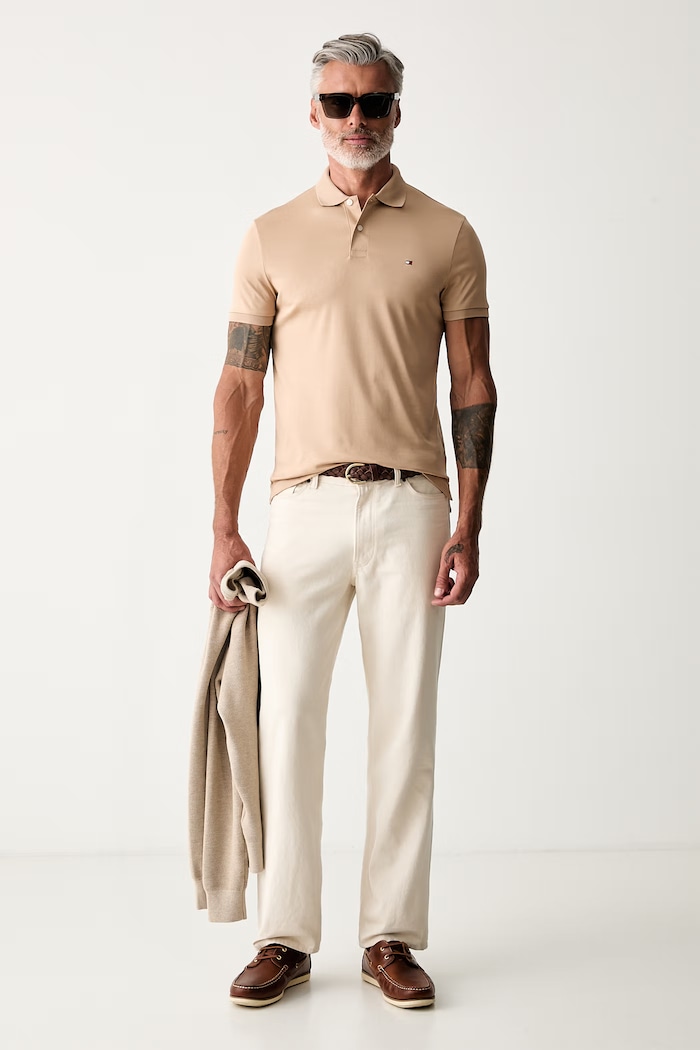 Tommy Hilfiger polo męskie bawełniane MW0MW39994 beżowy SS26