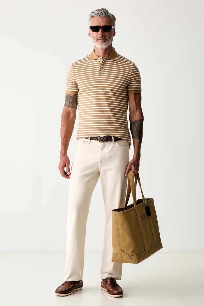 Tommy Hilfiger polo męskie bawełniane MW0MW39994 beżowy SS26