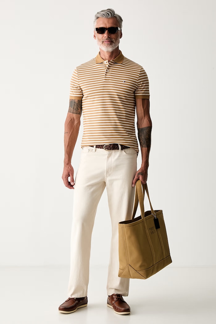 Tommy Hilfiger polo męskie bawełniane MW0MW39994 beżowy SS26