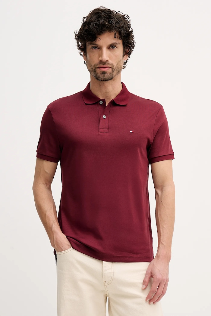 Tommy Hilfiger polo tričko pánske bavlnené burgundské MW0MW39994
