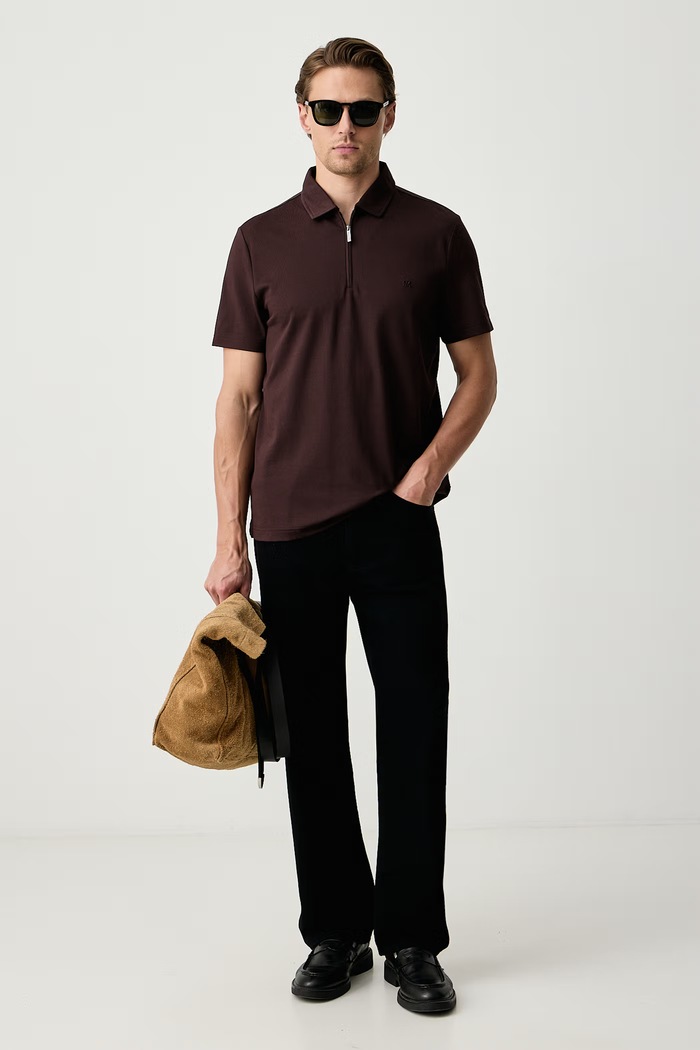 Michael Kors Polo męskie z bawełną CS552HOHFK brązowy AW25