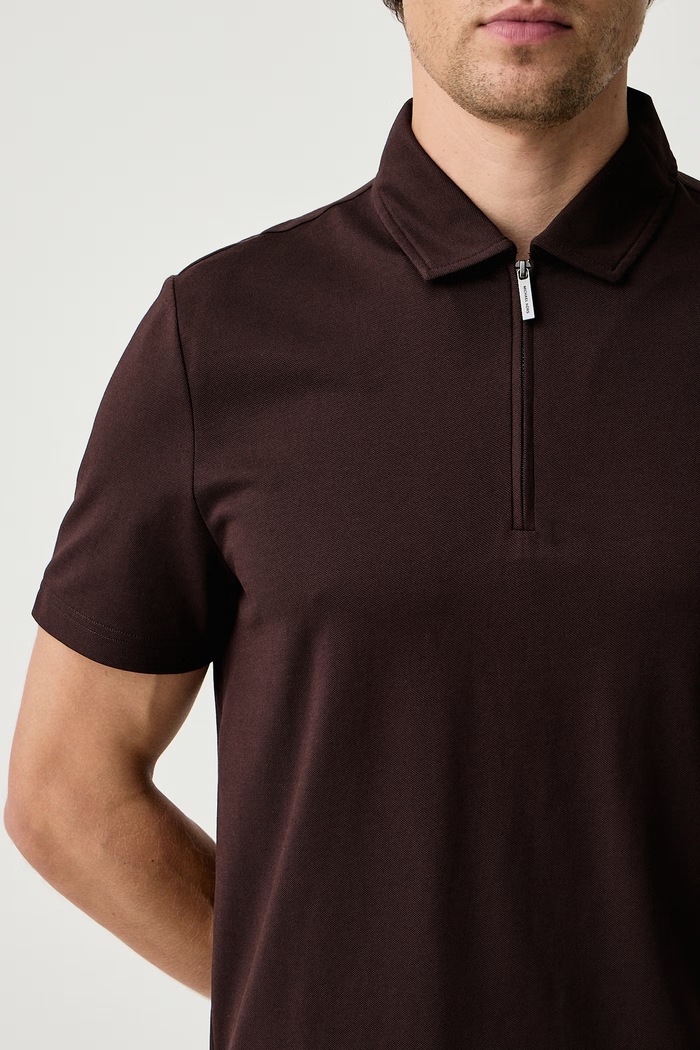 Polo męskie z bawełną Michael Kors CS552HOHFK brązowy