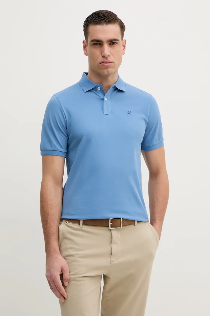 Bavlněné polo tričko Hackett London slim modrá HM563426