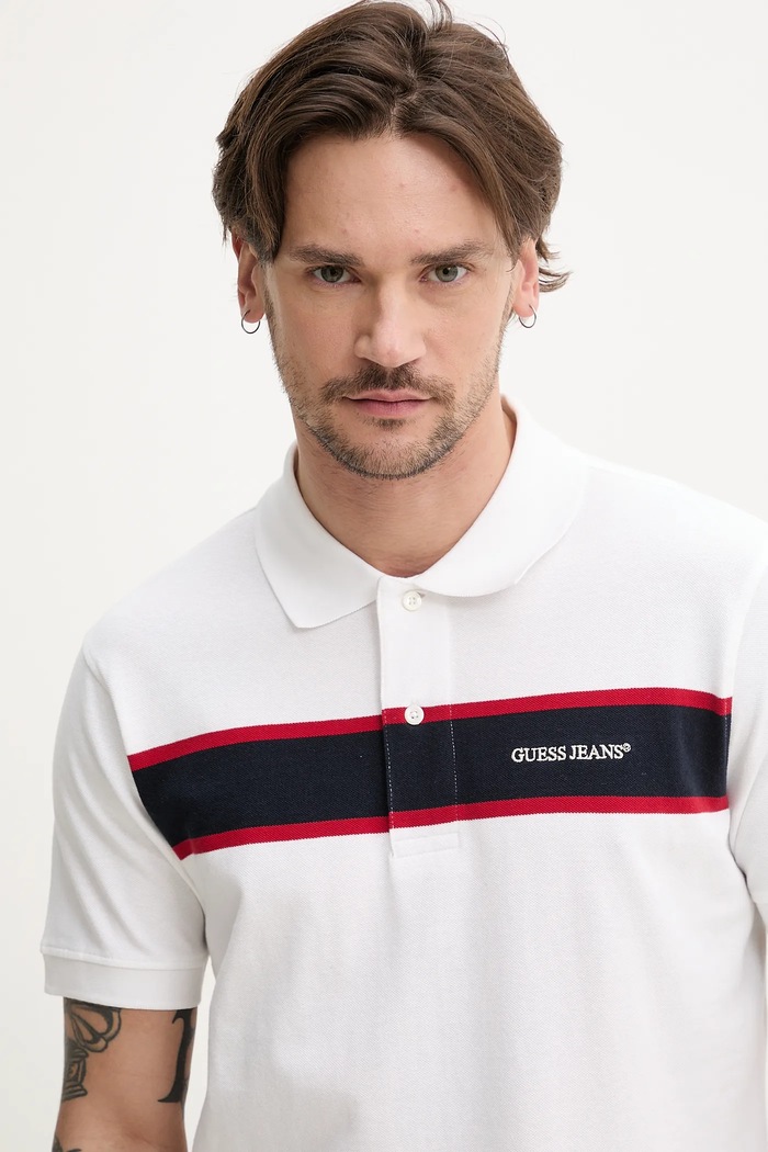 Памучна тениска с яка Guess Jeans бял M5GP29.KCJV1