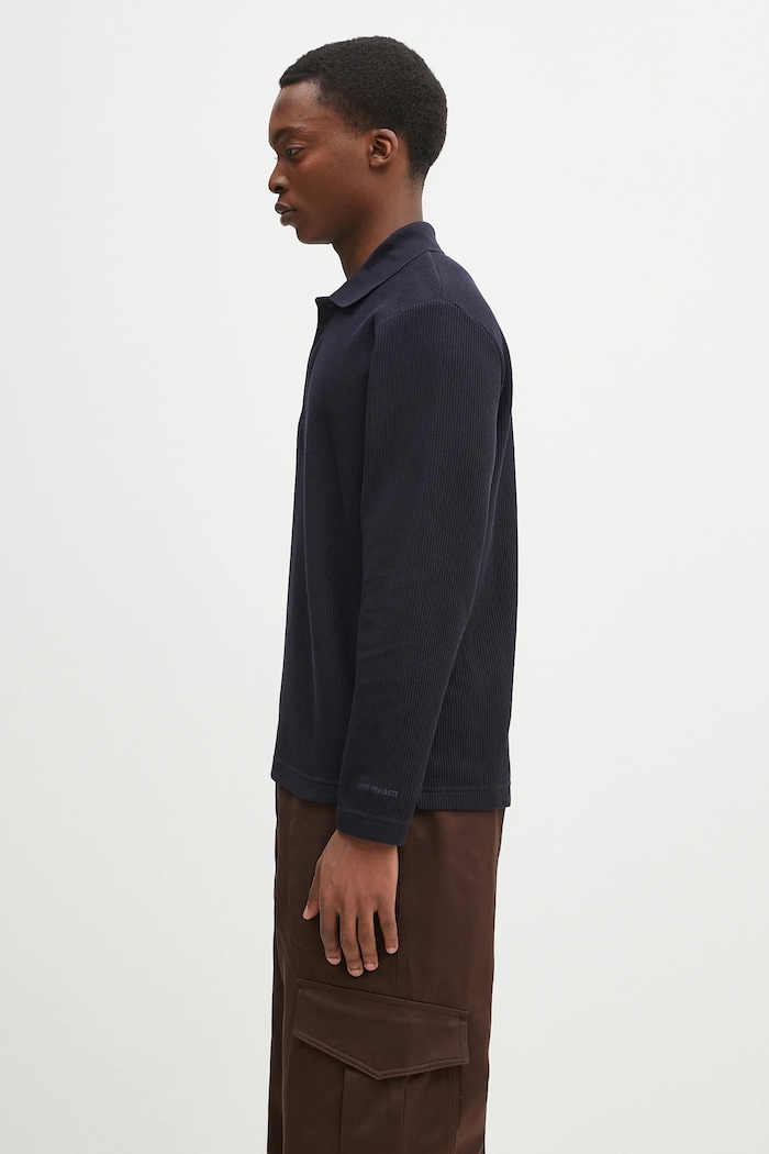 Norse Projects Pulover Ruben Double Face LS Polo N10.0214.7004 bleumarin SS25