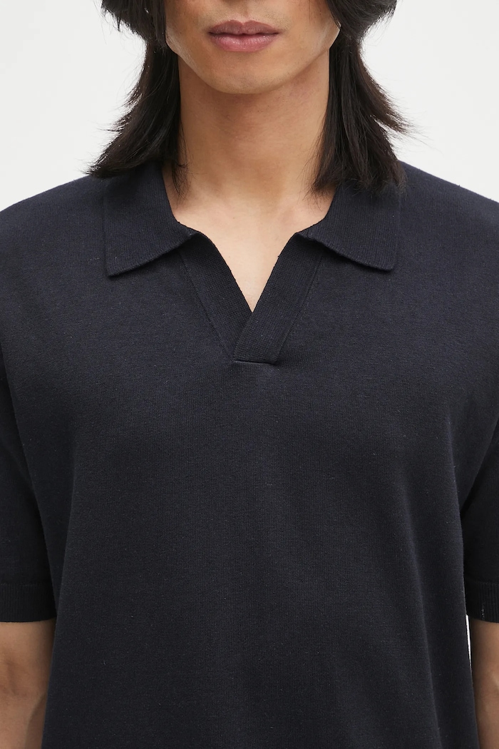 Λινό πόλο Norse Projects Leif Cotton Linen Polo σκούρο μπλε N45.0502.7004