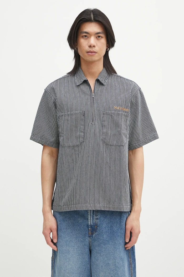 No Problemo pamut póló Mini Problemo SS Work Shirt - Denim mintás sötétkék NP4011303