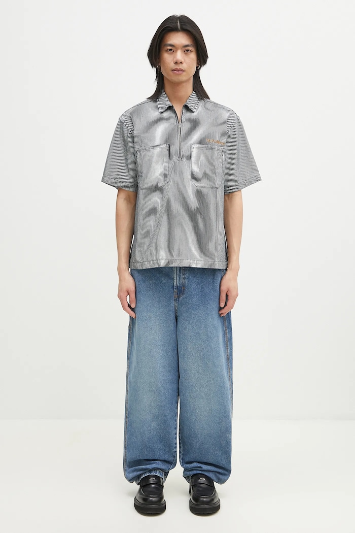 No Problemo pamut póló Mini Problemo SS Work Shirt - Denim NP4011303 sötétkék