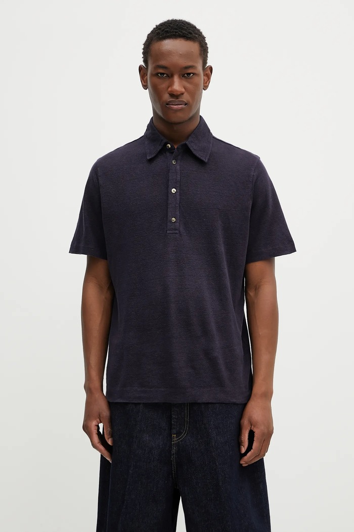 Ľanové polo Paul Smith jednofarebný tmavomodrá M1R.446Z.P01764