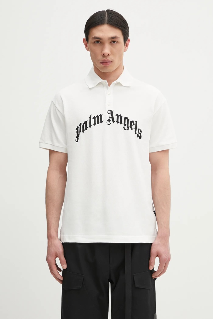 Palm Angels polo de bumbac Curved Logo bumbac alb PMGB012S25FAB0030310