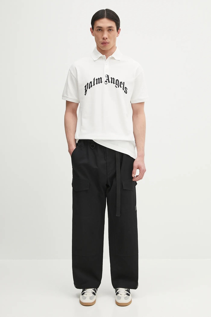 Palm Angels polo de bumbac Curved Logo PMGB012S25FAB0030310 alb