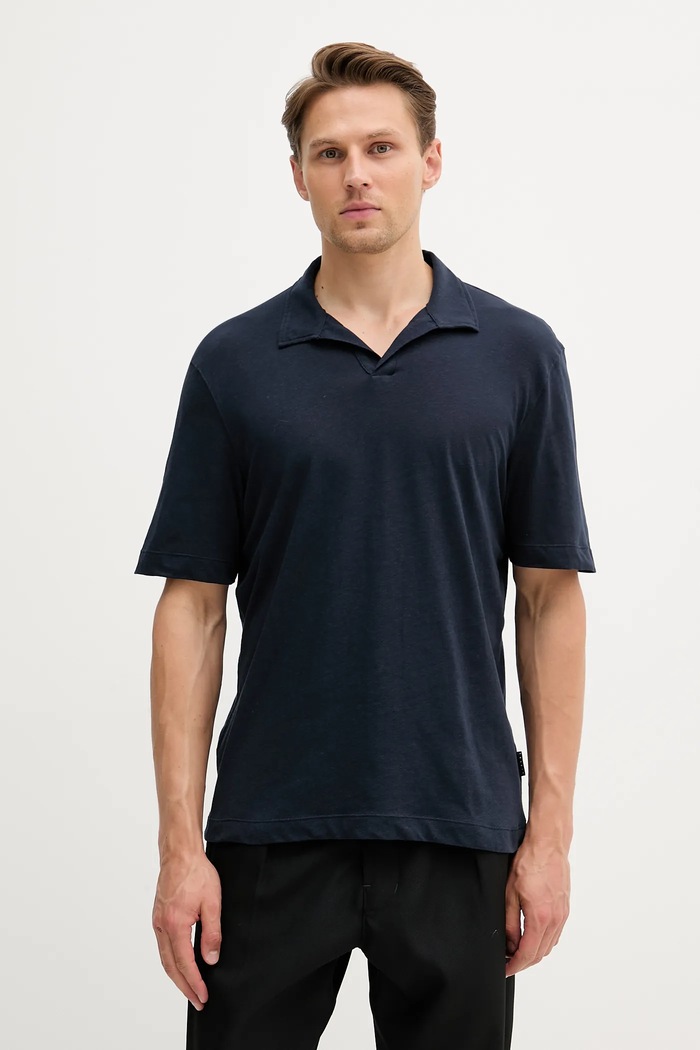 Sisley polo con aggiunta di lino semplice blu navy 3D8FS300W