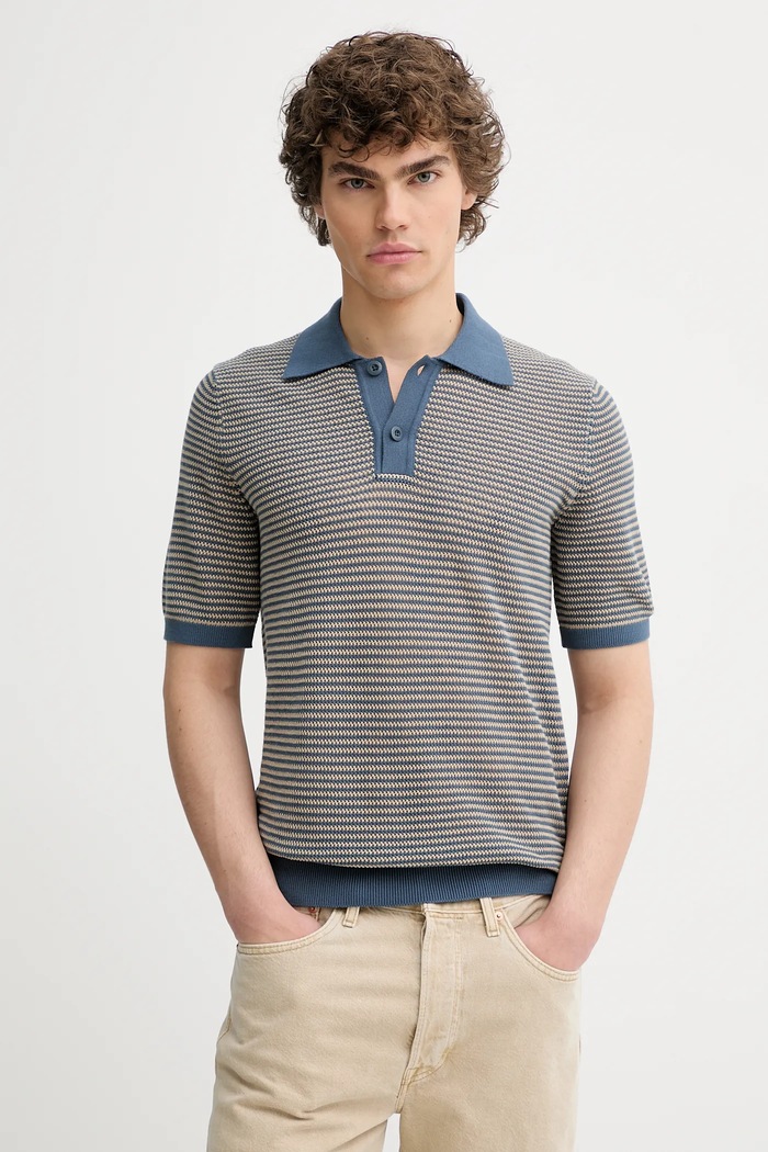 Marc O'Polo Polo z domieszką lnu niebieski 524505362054