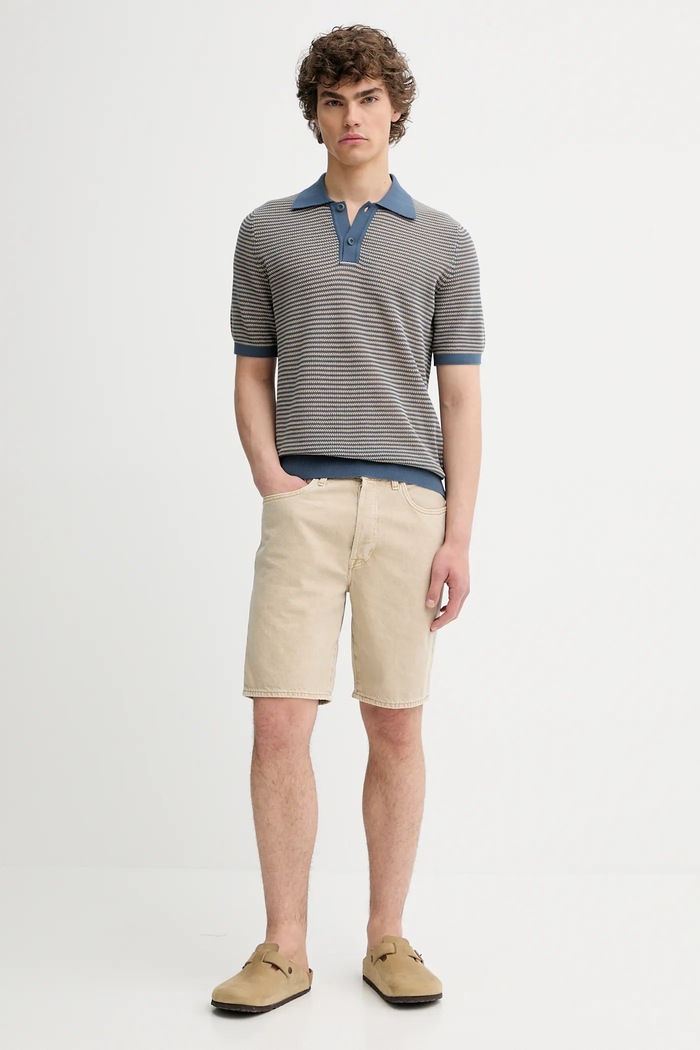 Marc O'Polo Polo z domieszką lnu 524505362054 niebieski SS25