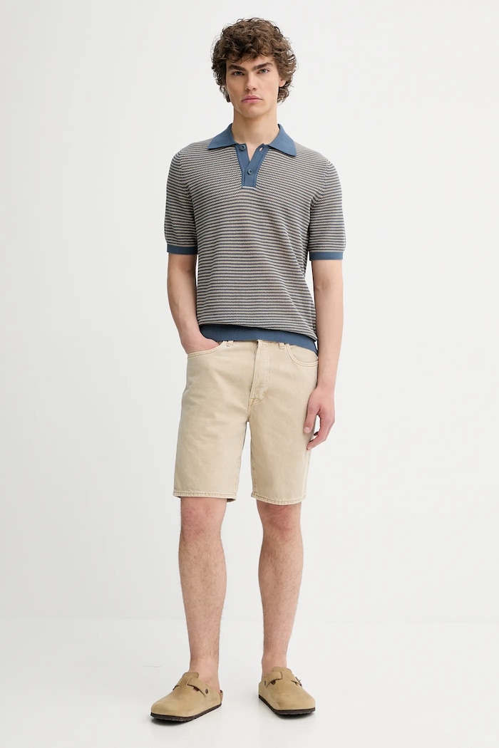 Marc O'Polo Polo z domieszką lnu 524505362054 niebieski SS25