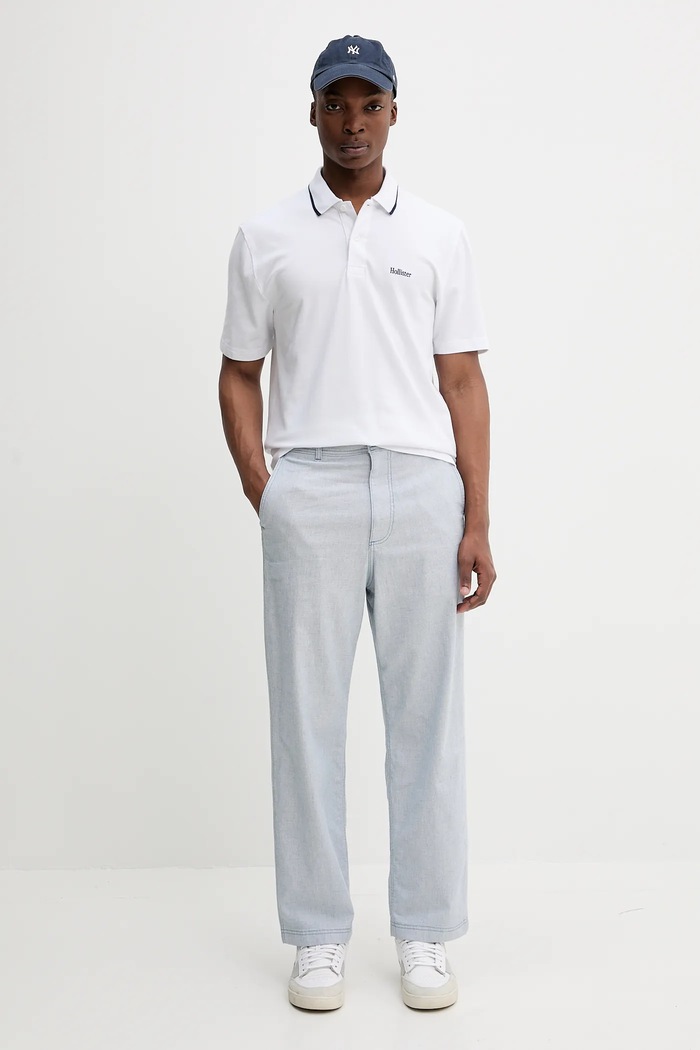 Тениска с яка Hollister Co. KI324.5199.100 бял SS25