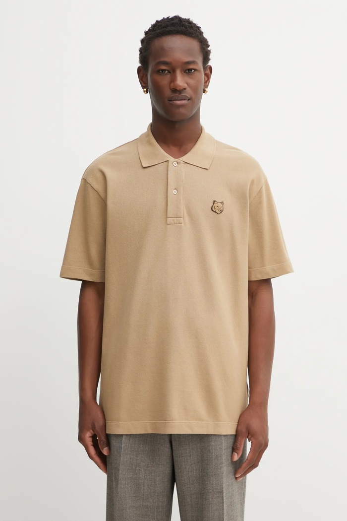 Maison Kitsuné cotton polo shirt Bold Fox Head Patch Comfort cotton beige MM00210KJ7010