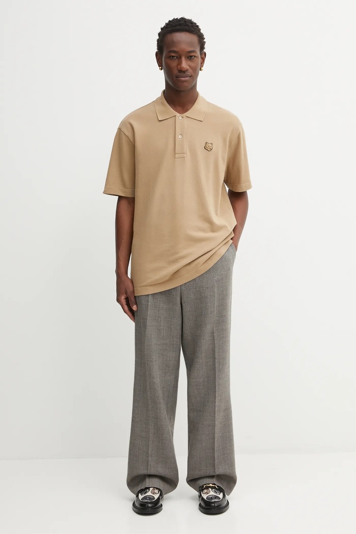 Maison Kitsuné cotton polo shirt Bold Fox Head Patch Comfort MM00210KJ7010 beige
