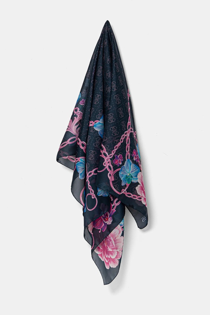 Hedvábný šátek Guess FOULARD látka námořnická modř AW5272.SIL13