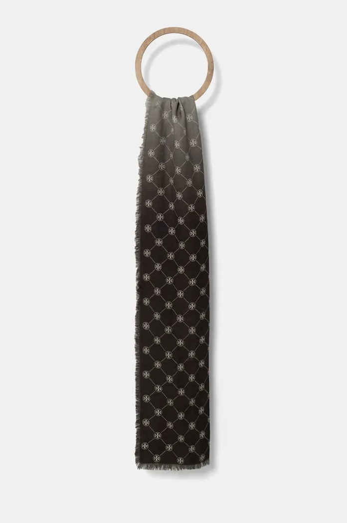 Vlněná šála Tory Burch T Monogram Oblong látka hnědá 169645.250