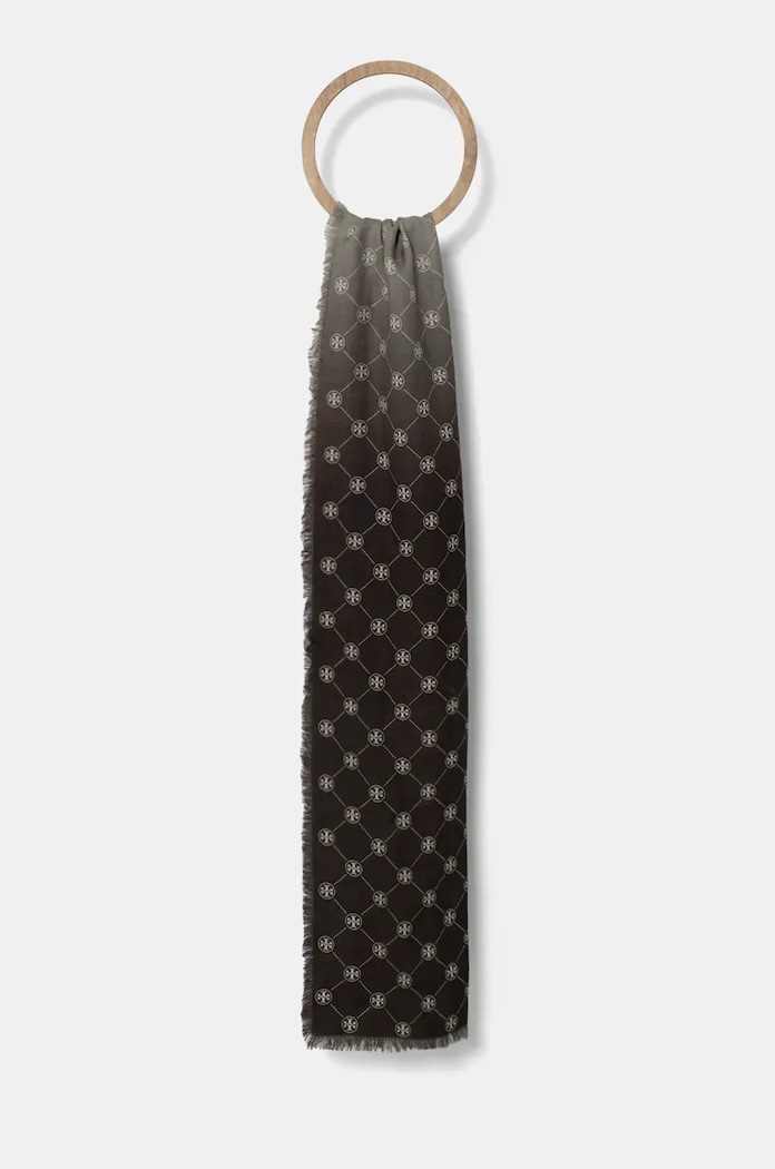 Vlněná šála Tory Burch T Monogram Oblong látka hnědá 169645.250