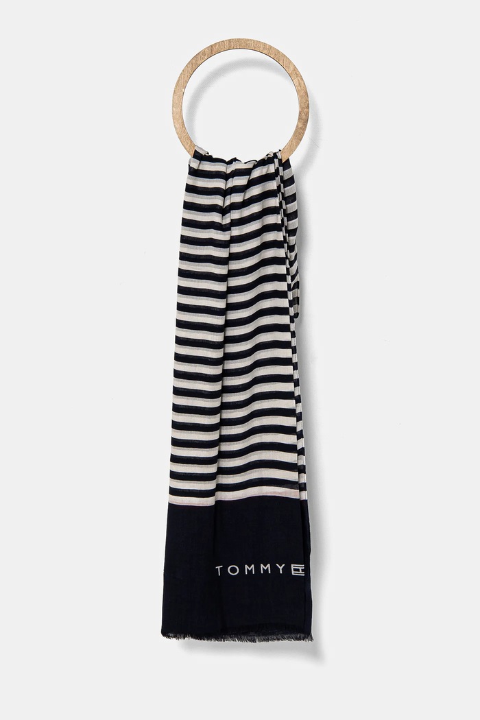 Μεγάλο κασκόλ Tommy Hilfiger ύφασμα σκούρο μπλε AW0AW17142