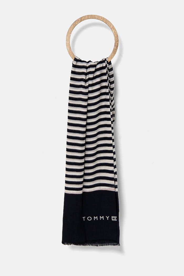 Μεγάλο κασκόλ Tommy Hilfiger ύφασμα σκούρο μπλε AW0AW17142